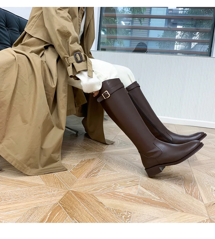 Winter Knight Brown Women Side Zippen Long Boots Shoes Hot Sale Fashion for Woman ZIP DY Rubber Solid Microfiber Tall Tube