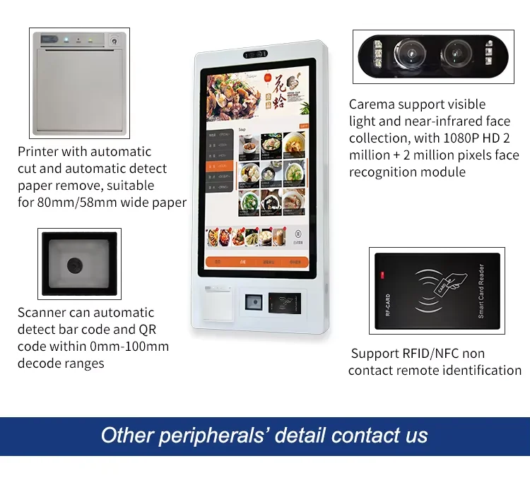 Payment Kiosks Capacitive Touch Screen Kiosk 32 Inch Wall-mounted Pos Machine Self Ordering Payment Terminal Kiosk Self Service