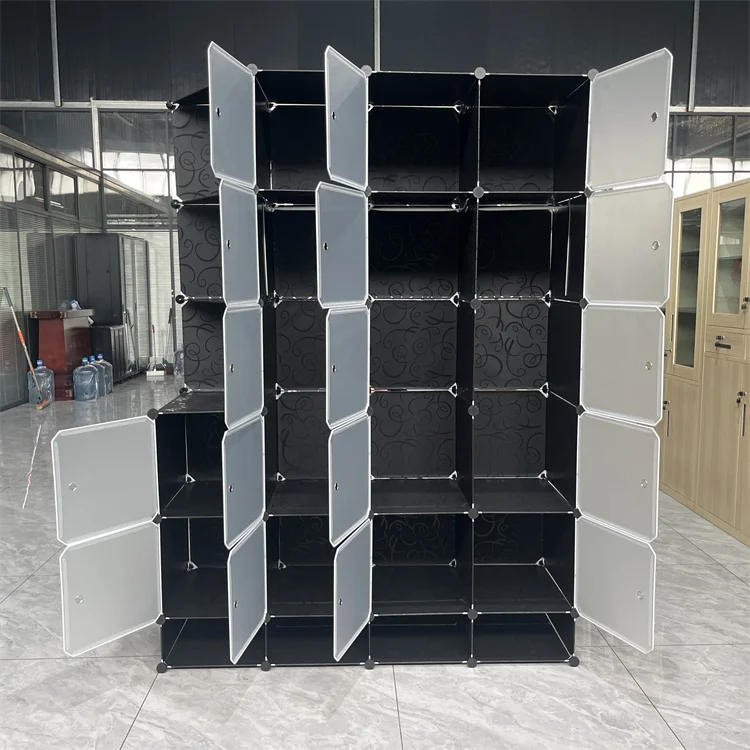 16 Cube Organizer Stackable Plastic Cube Storage Shelves Multifunctional Modular Wardrobe Cabinet with Hanging Rod