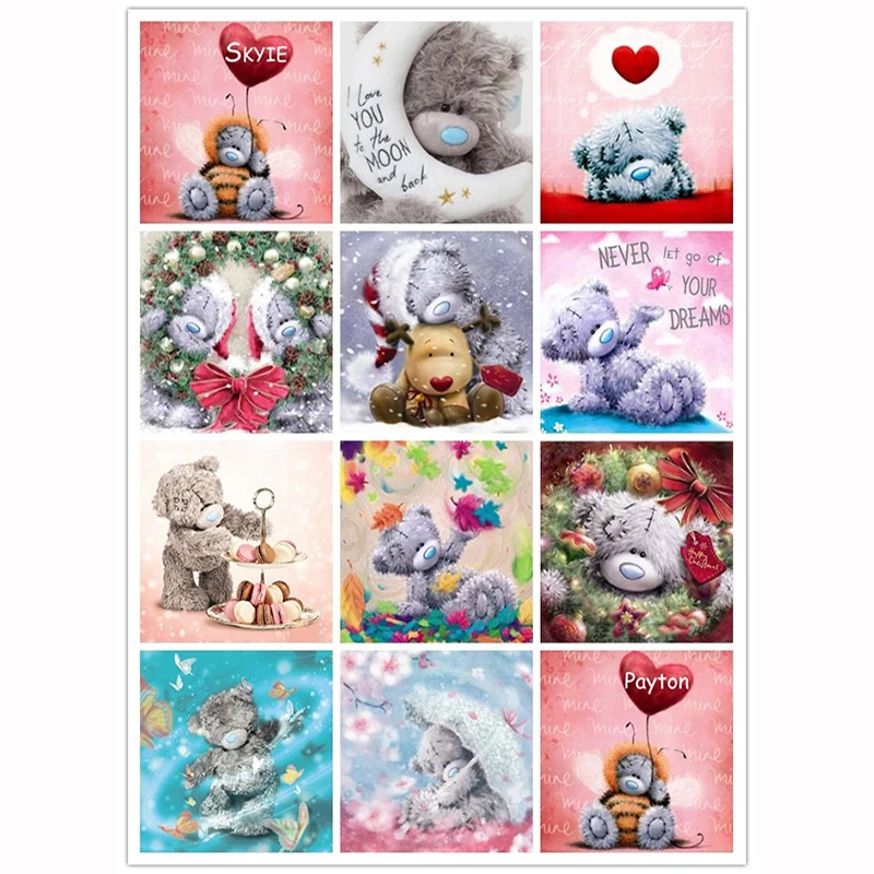 Full Square Round Drill Mosaic Cross Stitch Cartoon Bears Cross Picture Of Rhinestones 5D Diamond Painting