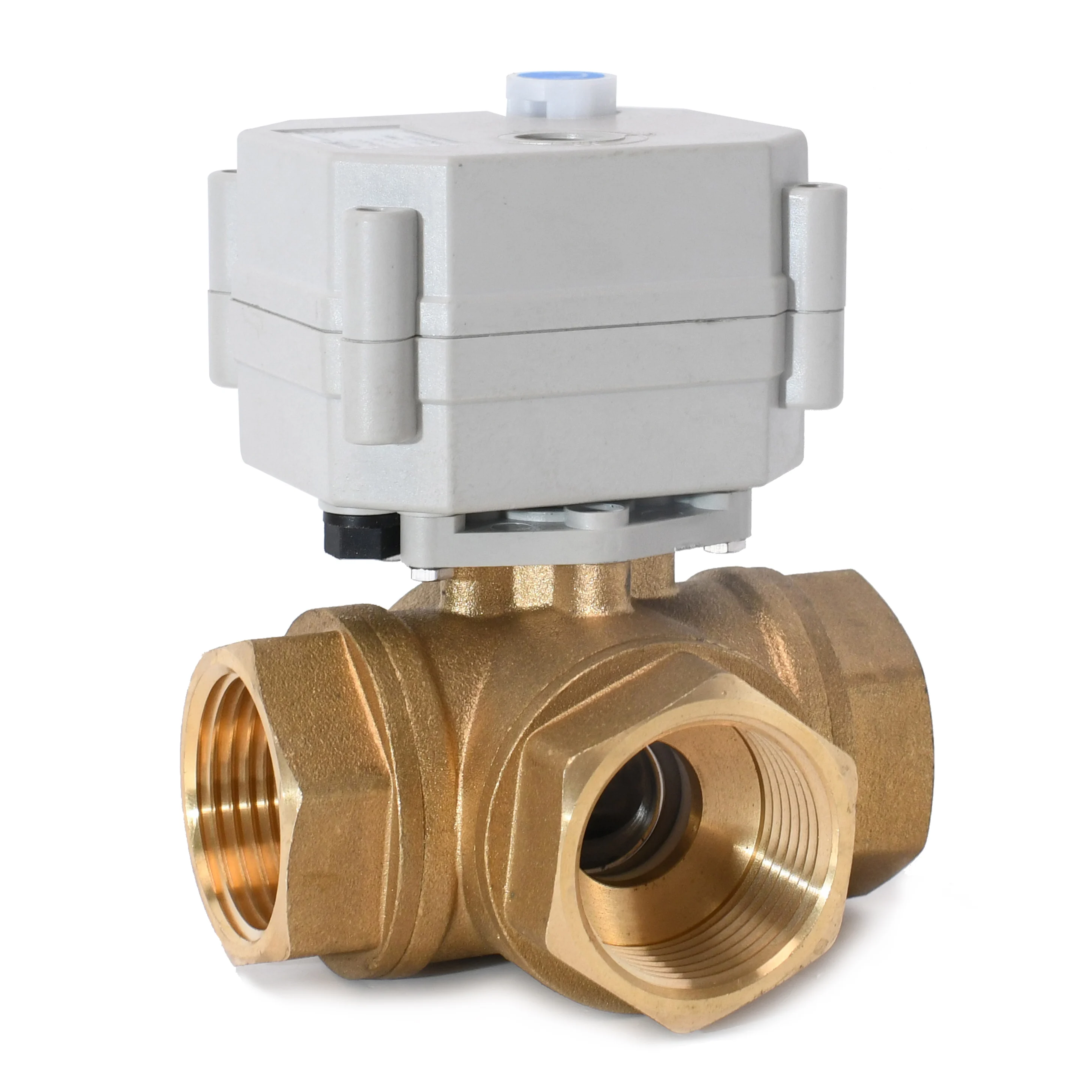 1' 3-Way Brass Motorized Ball Valve 9-24VAC/DC Or 110-230VAC Capacitor Auto Return Failsafe With Manual Override