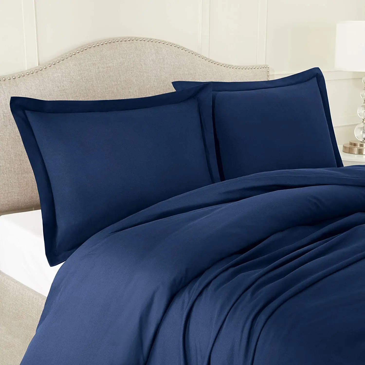 
Navy Bedding Duvet Cover 3pcs Set Soft Double Brushed Microfiber Comforter Cover with Button Closure and 2 Pillow Shams 