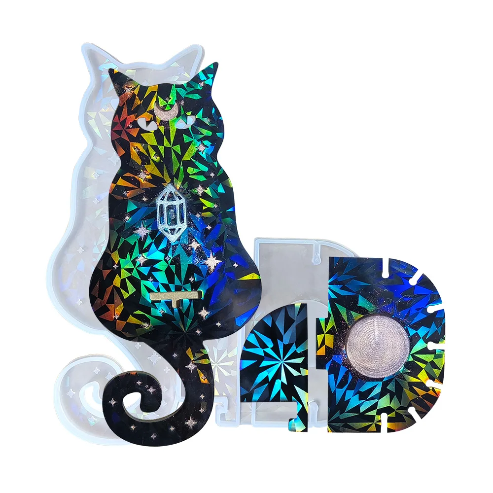 Cat, owl, snake  handmade animals shaped candle holder resin molds siliconeHandicrafts candlestick holographic mold DIY