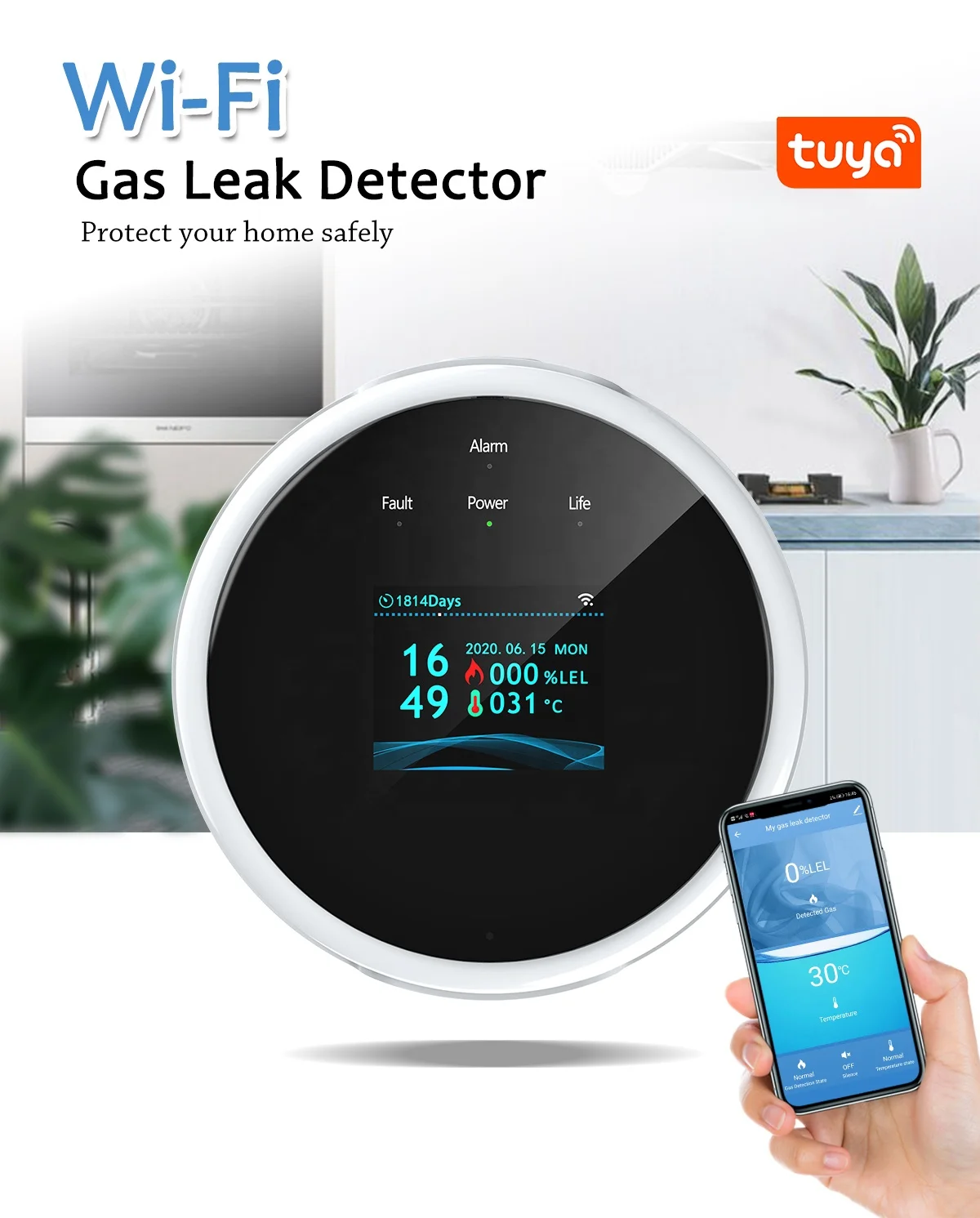UEMON Factory Price Tuya WiFi gas leak detector alarm system gas sensor detector household smart sensor safety gas alarm