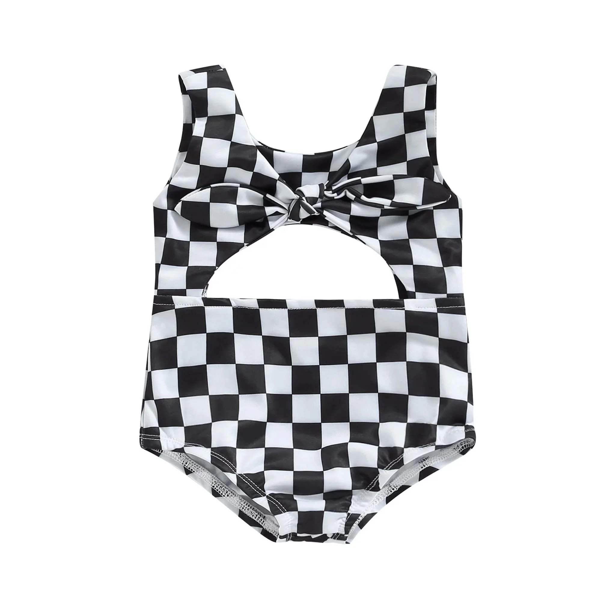 Custom baby baby swimwear girl Checkerboard Hollowed Bowknot Swimwear Summer Bathing Swimsuit clothes