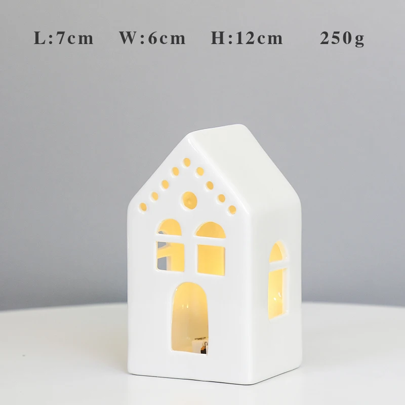 Factory wholesale ceramic classic pure white glitter christmas village house with LED lights