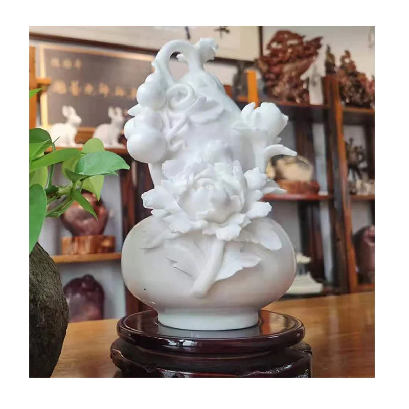 Natural Stone Jade Buddha Statue Home Decor Animal White Elephant Art Statue for Indoor