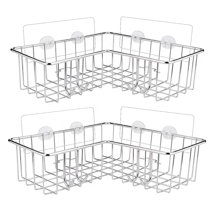 Wall Mounted Bathroom Accessories Back Adhesive Corner Shelf Organizer Storage Hanging Metal Shower Caddy