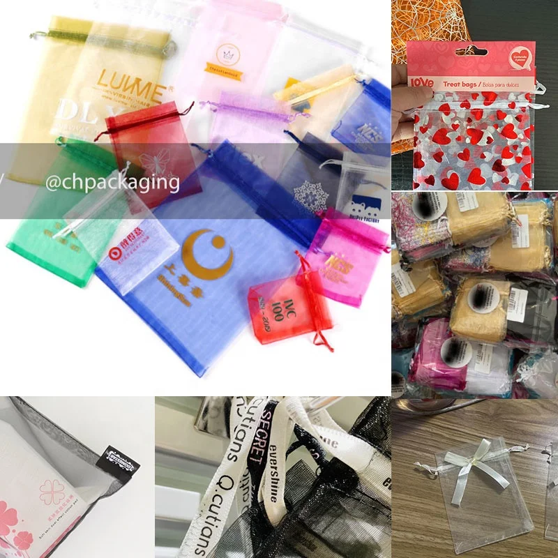 custom large packaging mesh organza jewelry bags Drawstring pouches 7x9 cm for gift/wedding/party
