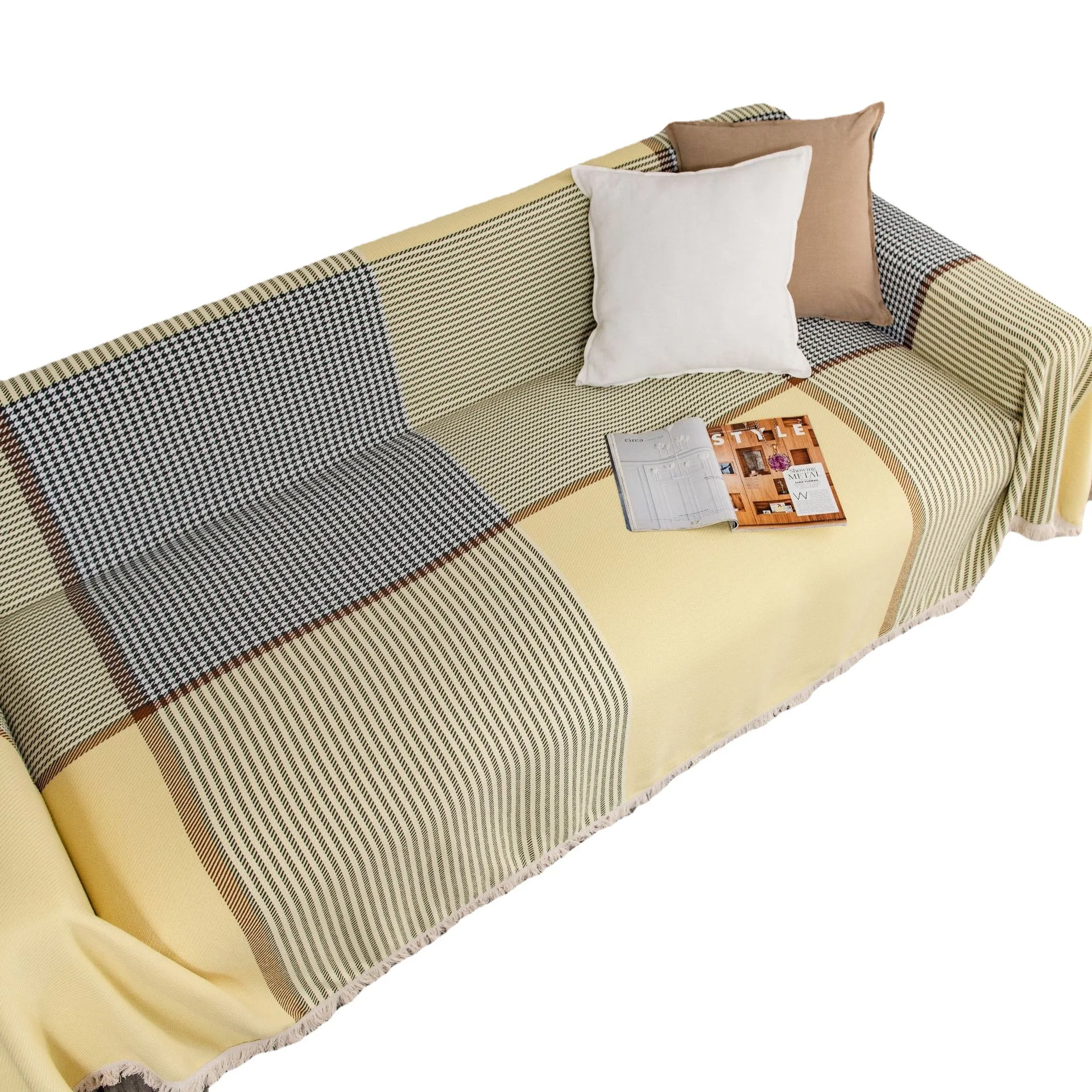 American thick retro Plaid stripe jacquard sofa towel sofa cover multi-functional cloth cover