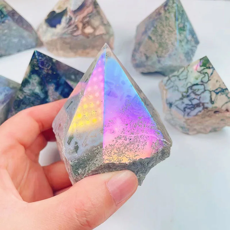 Angel Aura Moss Agate Crystal Tower Raw Natural Semi Precious Stone Moss Agate Crystal Rough Points