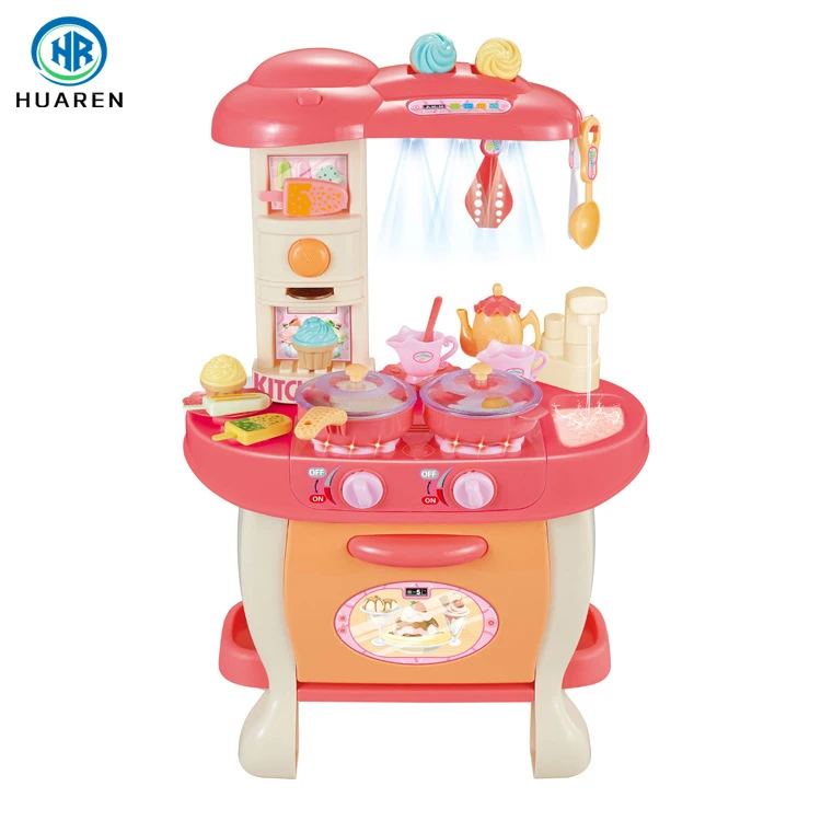 Kids Dishes Wash Pool Pretend Play Cooking Smoking Pink Color Girl Kitchen Toys Set for Girls