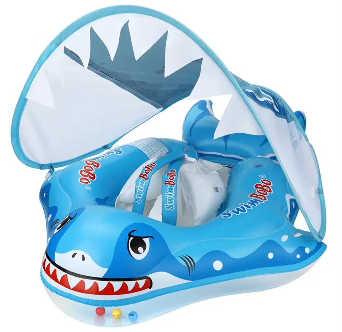 Shark Design UV Protector Shade Outdoor Baby Infant Inflatable Float Water Children Waist Pool Toys Kids Portable Swimming Ring