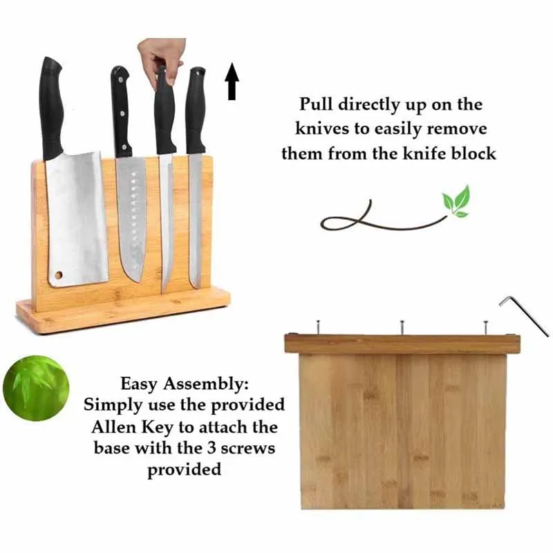 100% Натуральный Бамбуковый двухсторонний деревянный магнитный блок для ножей, стильный и современный магнитный держатель для ножей для демонстрации и организации