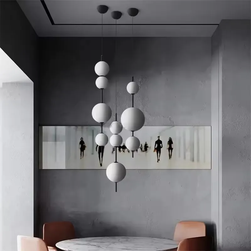 Creative Modern Nordic Hanging Suspension Lamps Black Metal Ceiling Chandeliers Round Glass LED Indoor Pendant Light
