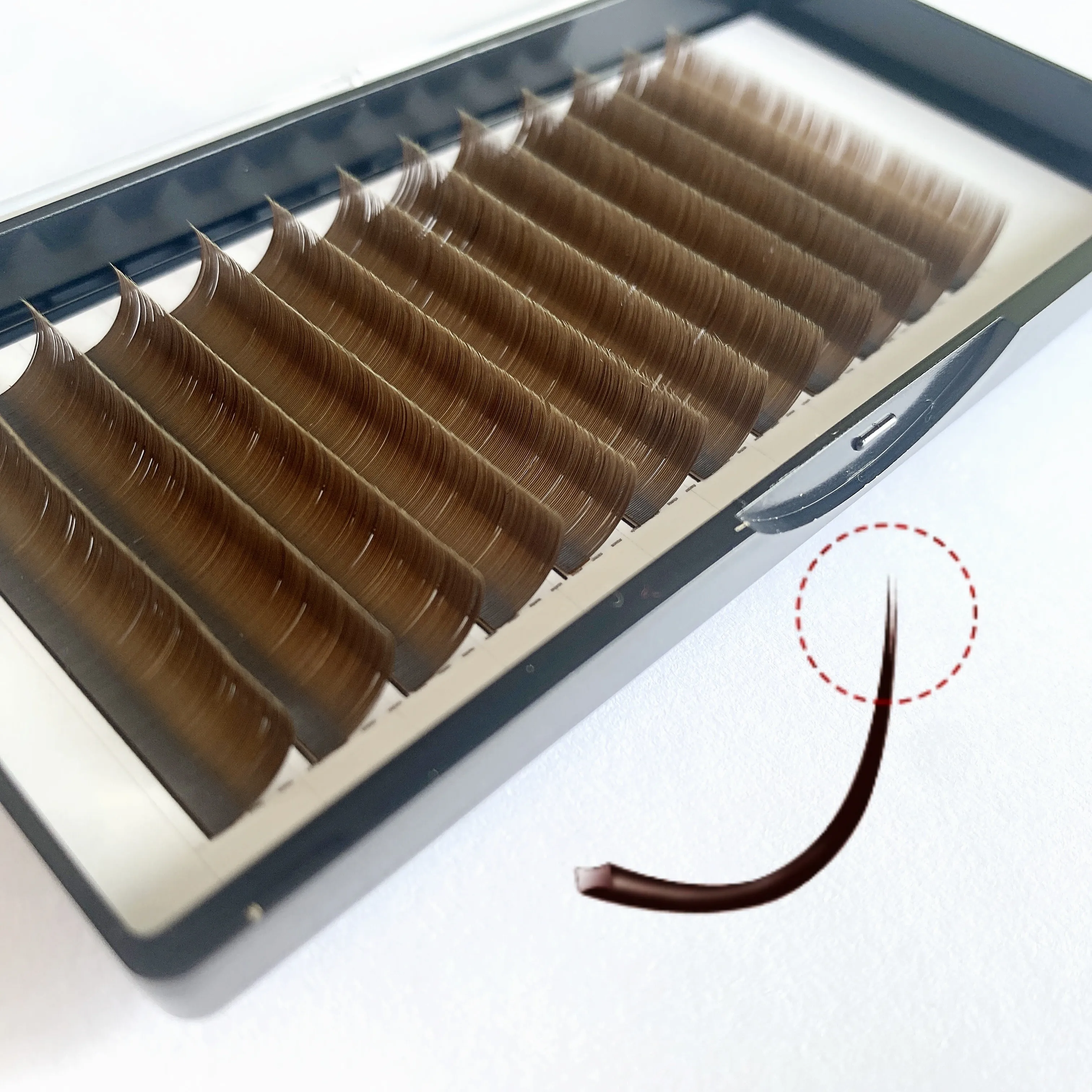 Dark Brown Cashmere Ellipse Flat Lashes Soft Matte Volume Eyelashes Vendor Extension private label with logo custom packaging