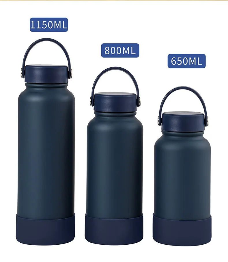 Sports Water Bottle 650ml Double Layer Silicone Sleeve Water Bottle with Handle Rubber Bottom