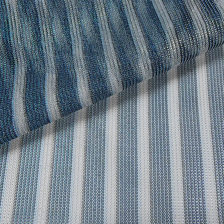 Wholesale 100% Polyester mesh vertical striped lurex metallic fabric for clothes