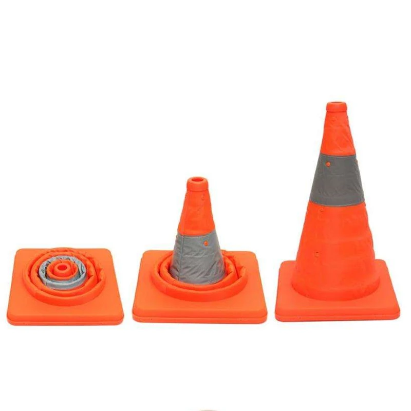 Factory Wholesale PP Base LED Orange Collapsible Warning 70cm Road Safety 28 Inches Traffic Cone