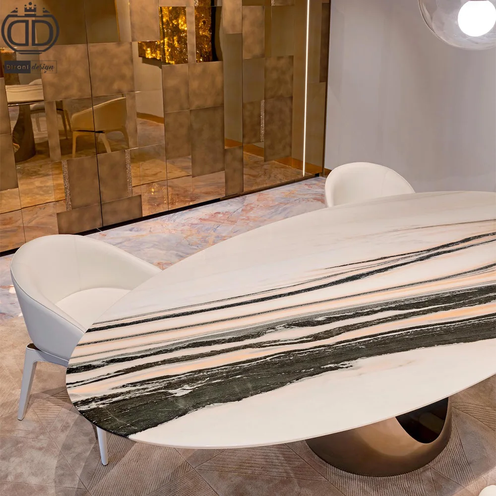 High quality foshan furniture oval round nature marble top Italian luxury marble dining table for villa