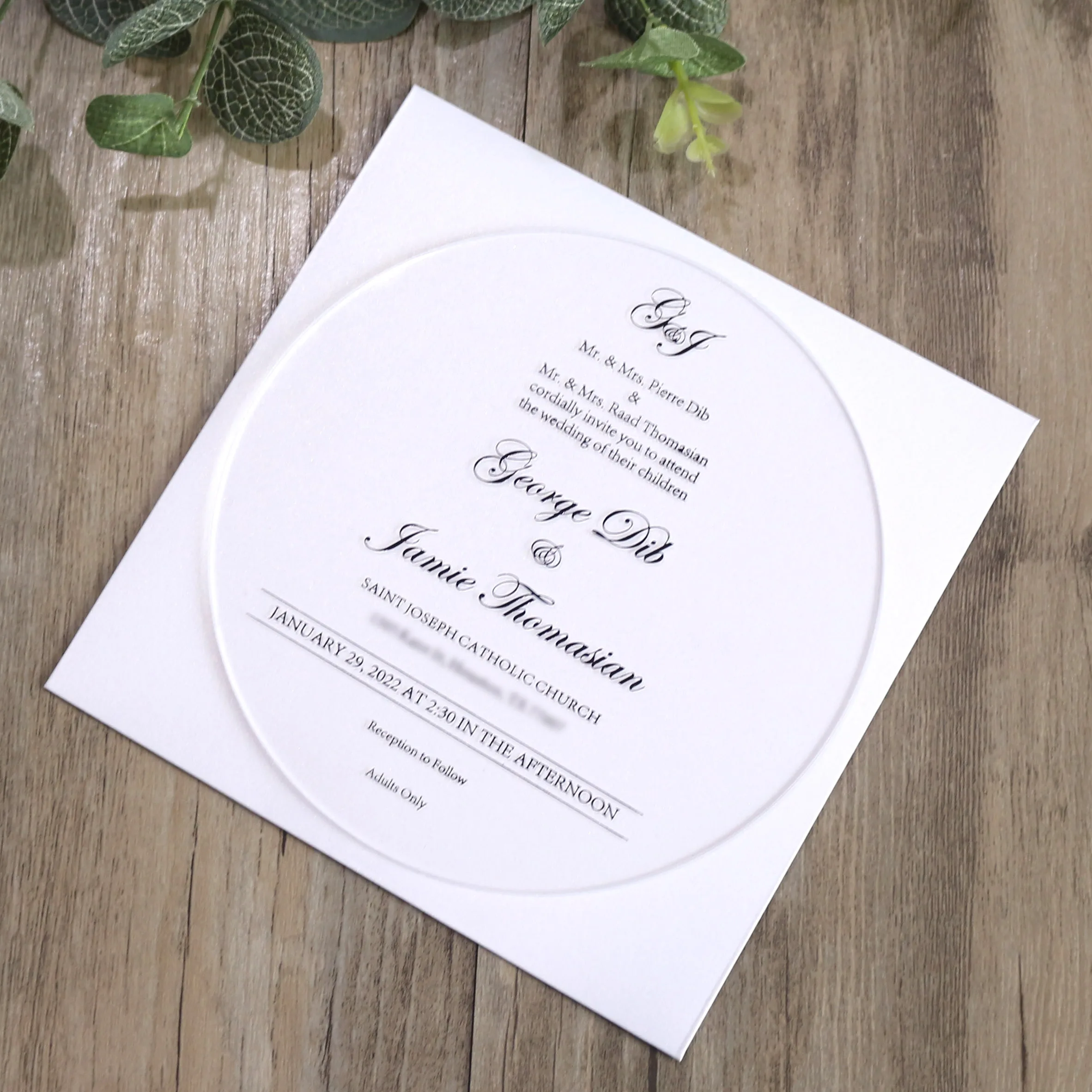 Acrylic DIY Wedding Invitation Set Round Clear Invitations White Envelope Black Foil Save Date Cards Anime Craft Music