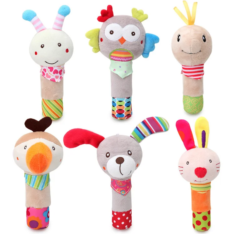 BBSky Stuffed Animal Baby Soft Plush Hand Rattle Squeaker Stick toy
