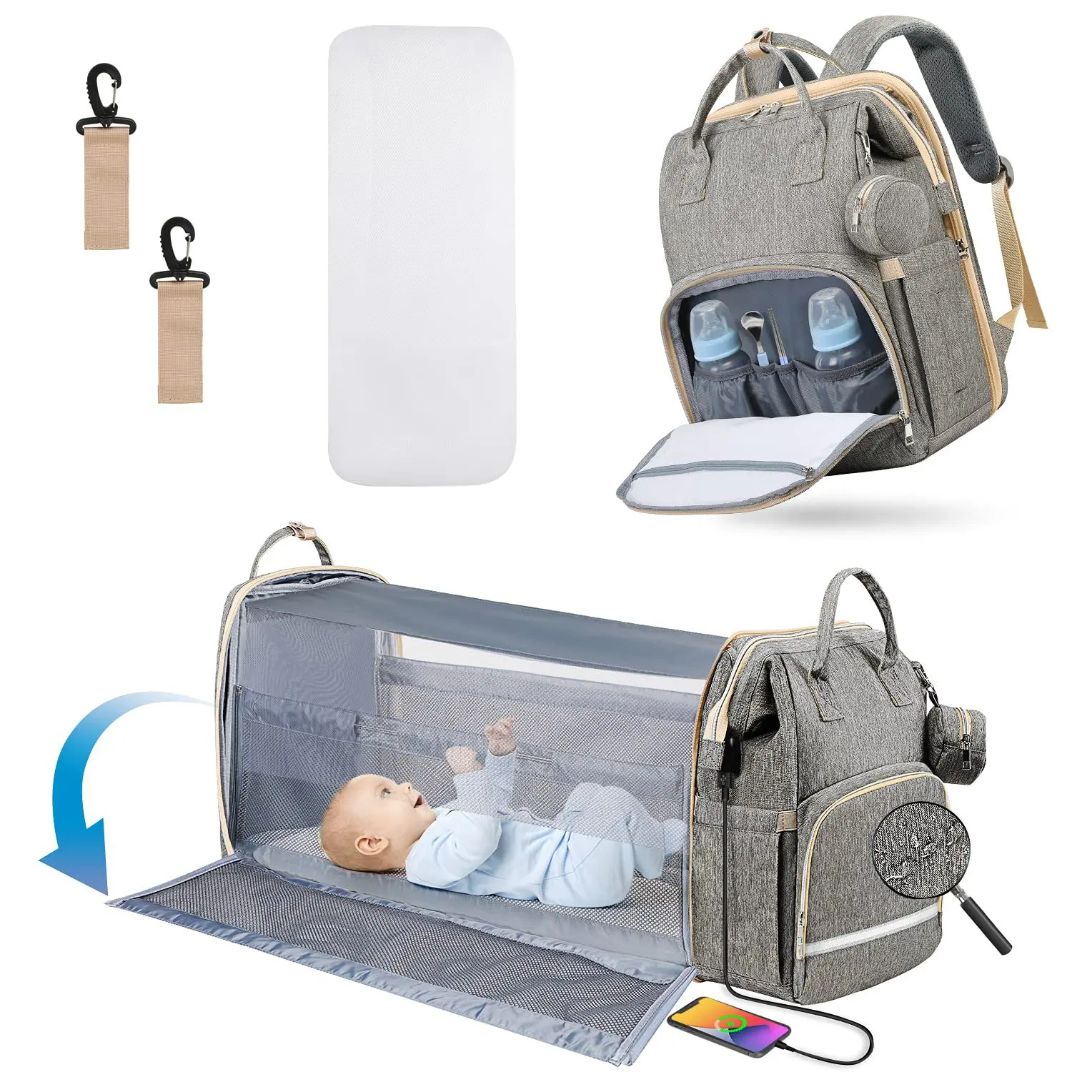 FREE SAMPLE Diaper Bag Backpack Baby Bag with Changing Station Portable 3 in 1 Nappy Baby Diaper Backpack