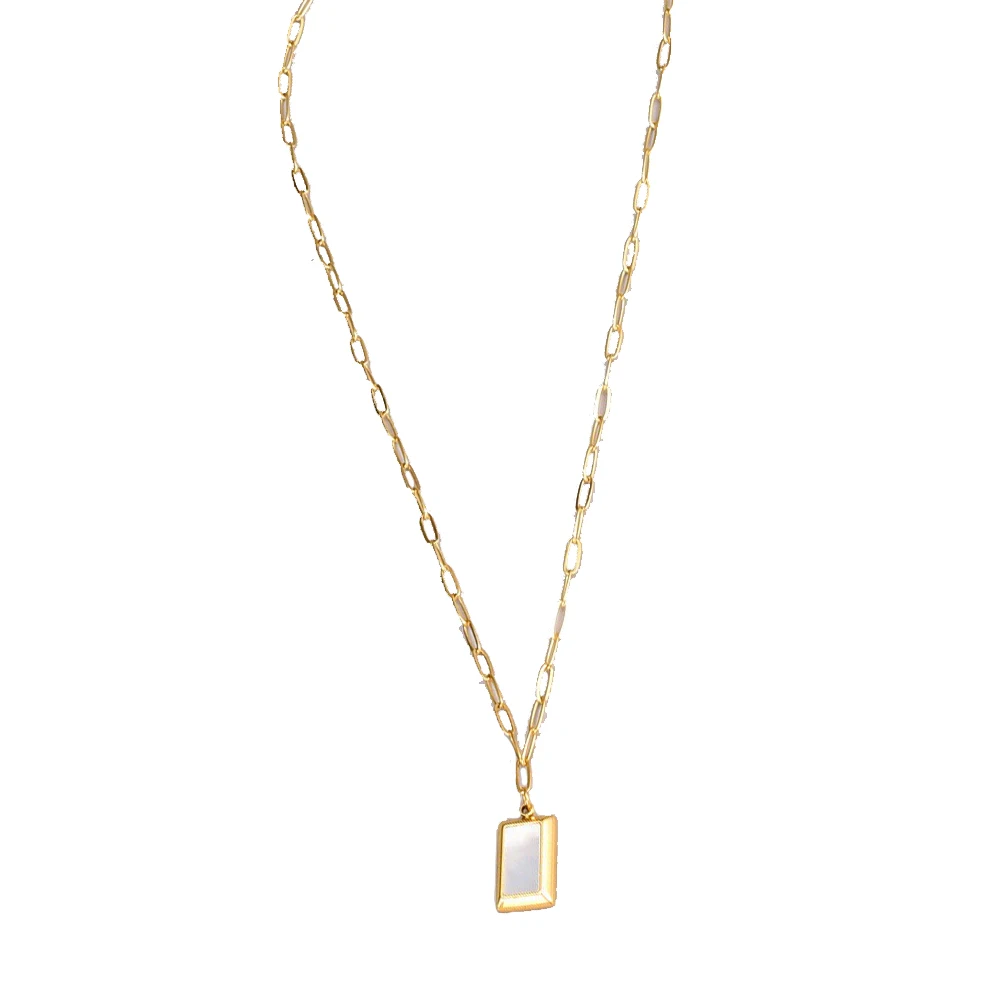 Modern Jewelry Fashion Necklaces Square Necklace Stainless Steel Mother Of Pearl Pendant Necklace
