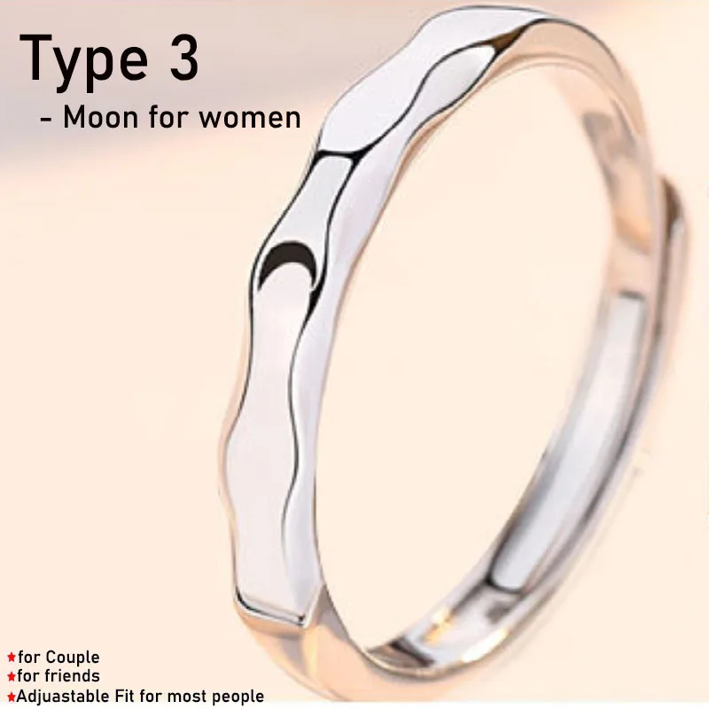 Fashion Dainty Sun Moon Couple Open Adjustable Each Other Lover Couple Rings Wedding Jewelry Ring For Most Women Men