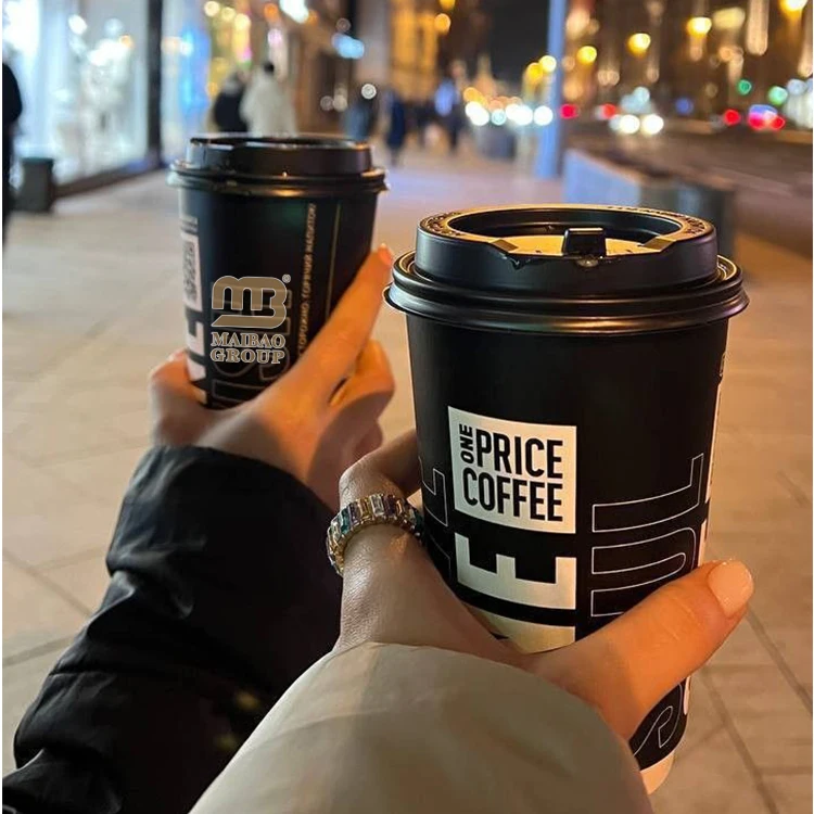 Design Logo Black Disposable Double Wall Coffee To Go Cup Custom Paper Coffee and Tea Cup 6 oz 8oz 12oz Kraft Paper Cup With Lid