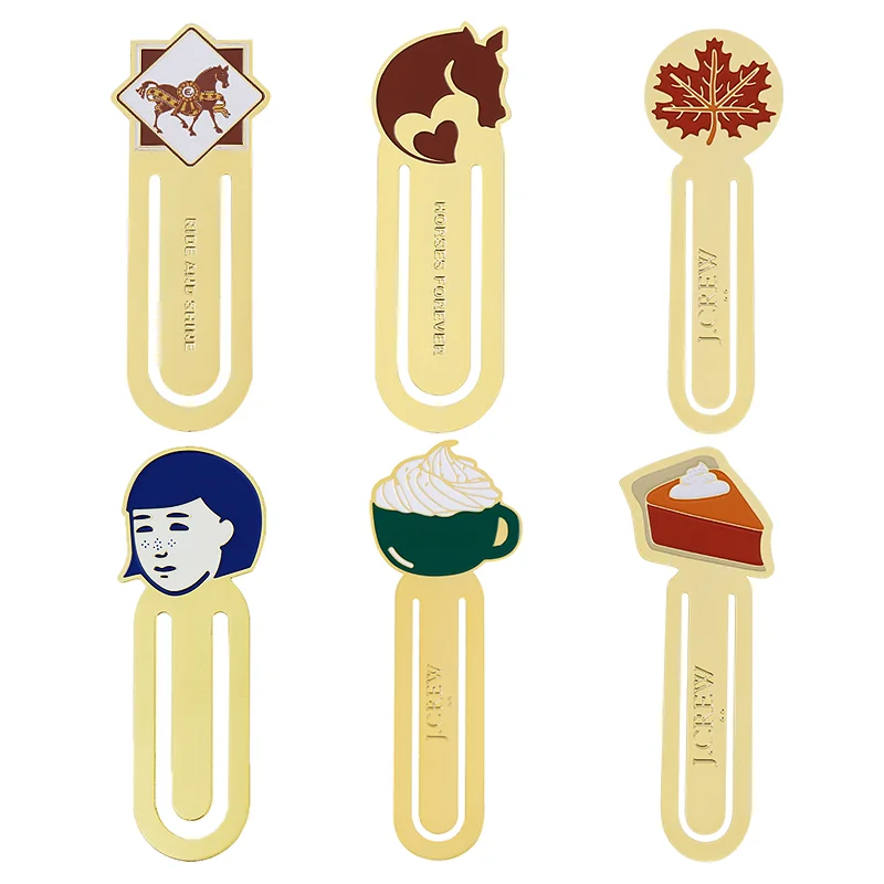 Wholesale Custom Design Gold Etch Cartoon cute Enamel Brass Book Mark Custom Metal Bookmarks For Kids