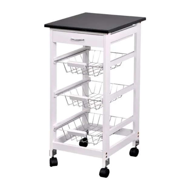 Wholesale black kitchen trolley with wheels wood  kitchen serving furniture kitchen trolley cart wooden