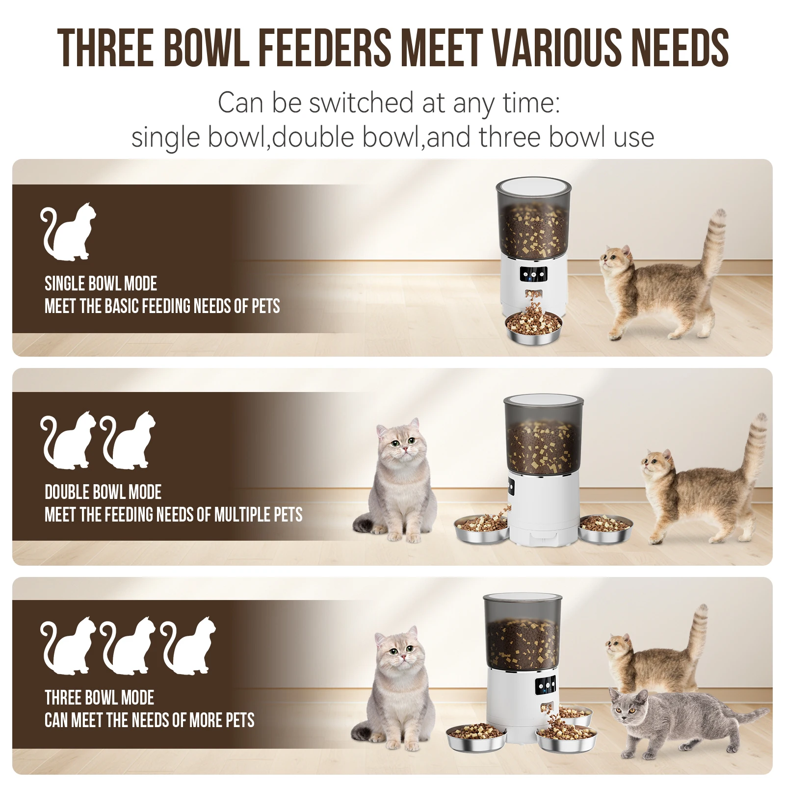 Three Bowl Feeder Intelligent Timer Smart Voice Recorder Wifi Remote Control Automatic Pet Feeder Dog Cat Pet Product