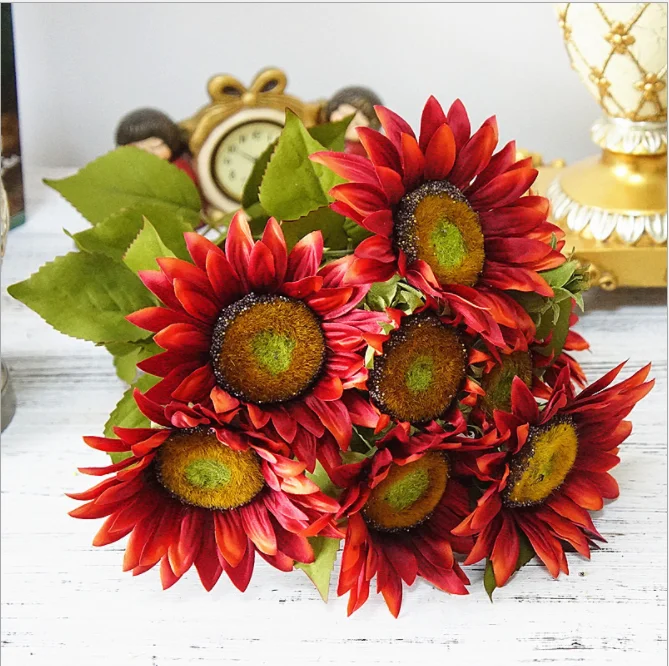European style High quality artificial sunflower bouquet artificial silk sunflowers for wedding