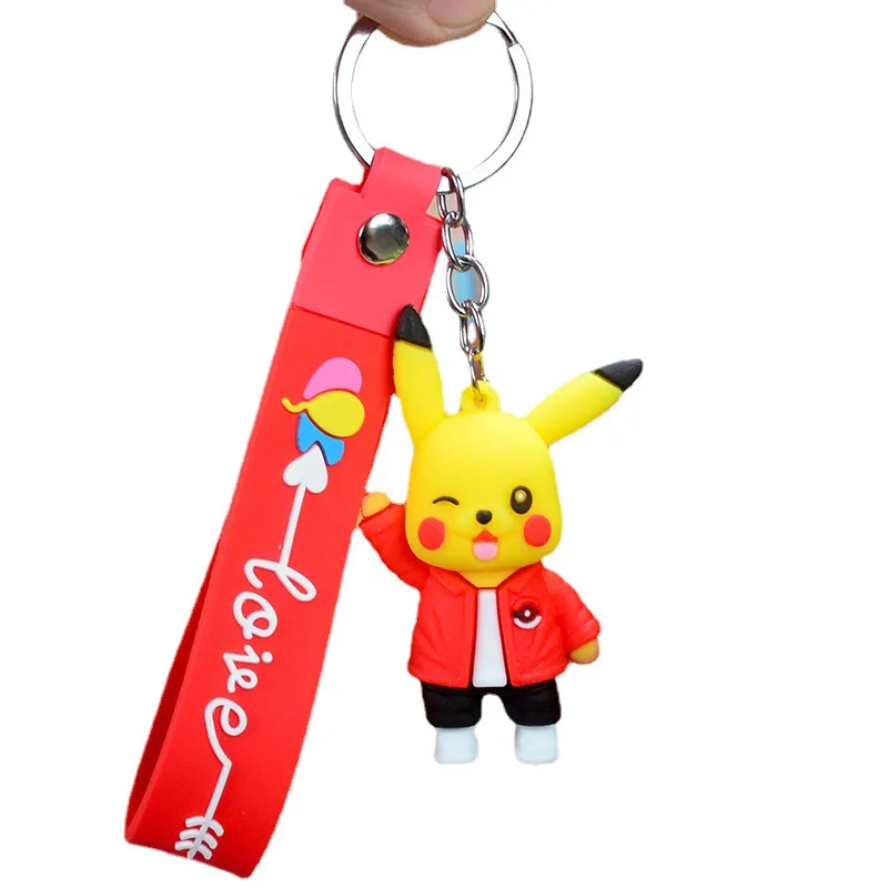 Lilangda Cute Cartoon Anime Keychain Wholesale Soft PVC Keychain Bag Hanging Accessories Pikachu Car Keychain