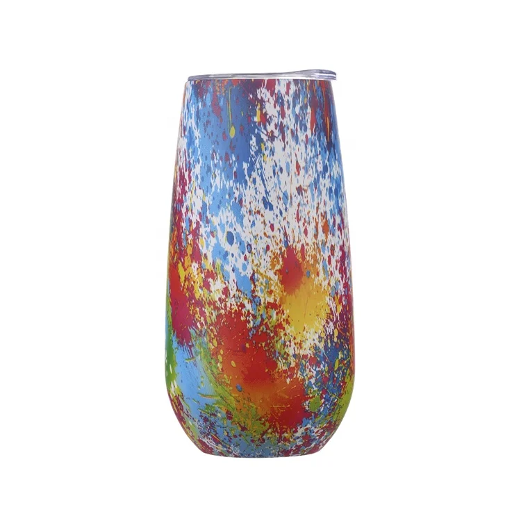 6 OZ   Double Insulated Stainless Steel Coffee Wine Tumbler Stemless Champagne Flutes with Lid