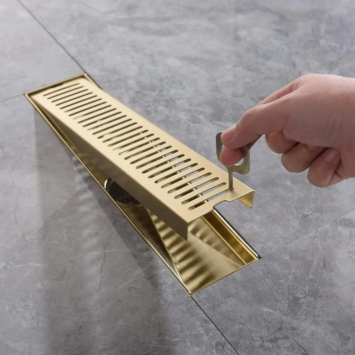 Linear Removable Rectangle Bathroom Sink Pattern Cover Grate With Adjustable Foot Stainless Steel Drain Metal Building Materials