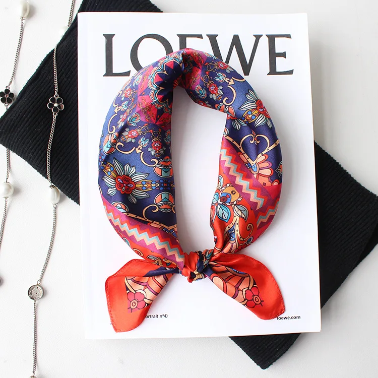 High Quality Elegant Hair Scarf Silk Square Embroidered Silk Scarf for Women