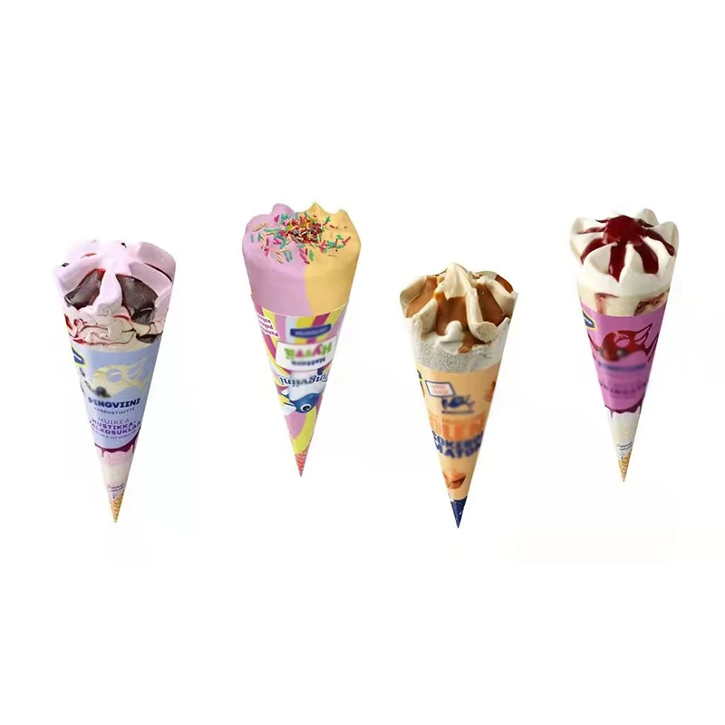 Biodegradable High Quality Homemade Icecream Coated Paper Sleeve Packing Customized Paper Cone For Ice Cream