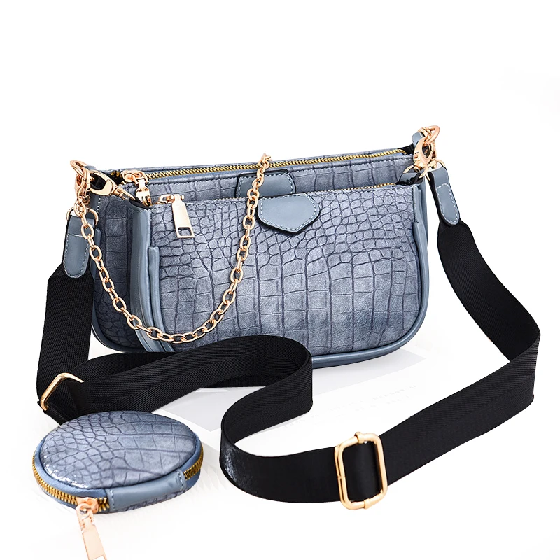2021 New Cheap Crocodile Casual Coin Crossbody Bag Set Women Designer Handbags Famous Brands 3 in 1 Crossbody Bag Purses