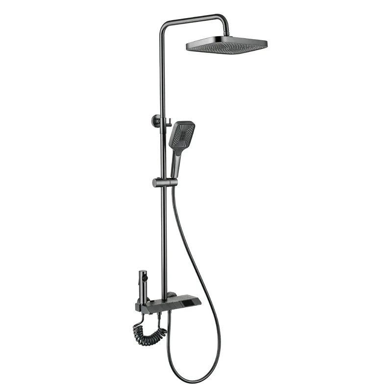 New design Lead-free brass gun grey 4 function piano keys and LED display  Thermostatic shower set faucet