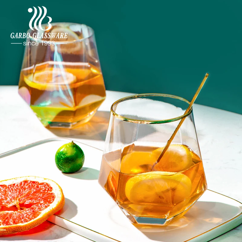 Handmade glass cup with decorative gold design V shape wine glasses bar use glassware cocktail wine glass for party