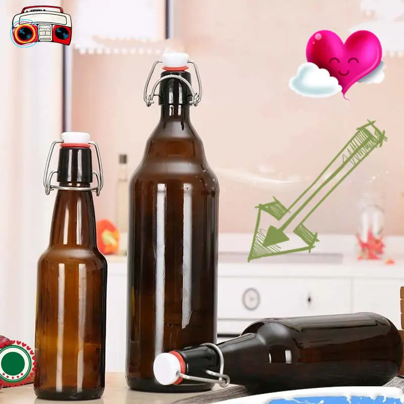 
1 liter 1000ml Brown Swing Top Beer Glass Bottles with Stainless Steel Swing Top Lid 