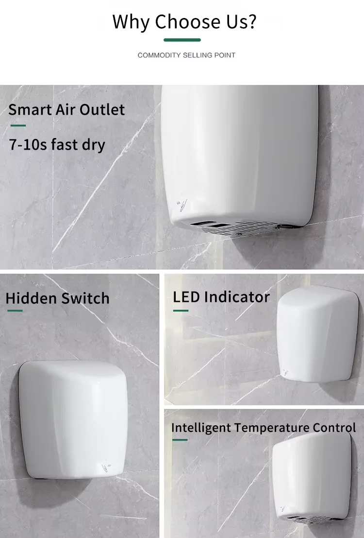 Mini hand Dryer Wall Mounted Stainless Steel High Speed Drying Temperature adjustable dryer