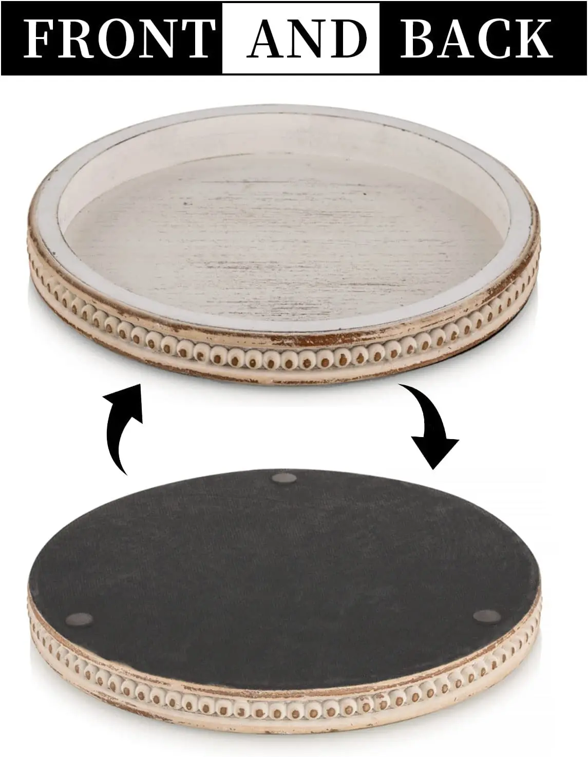 Wooden tray Round: White wash bead tray suitable for coffee table centerpiece decoration living room bathroom storage rack