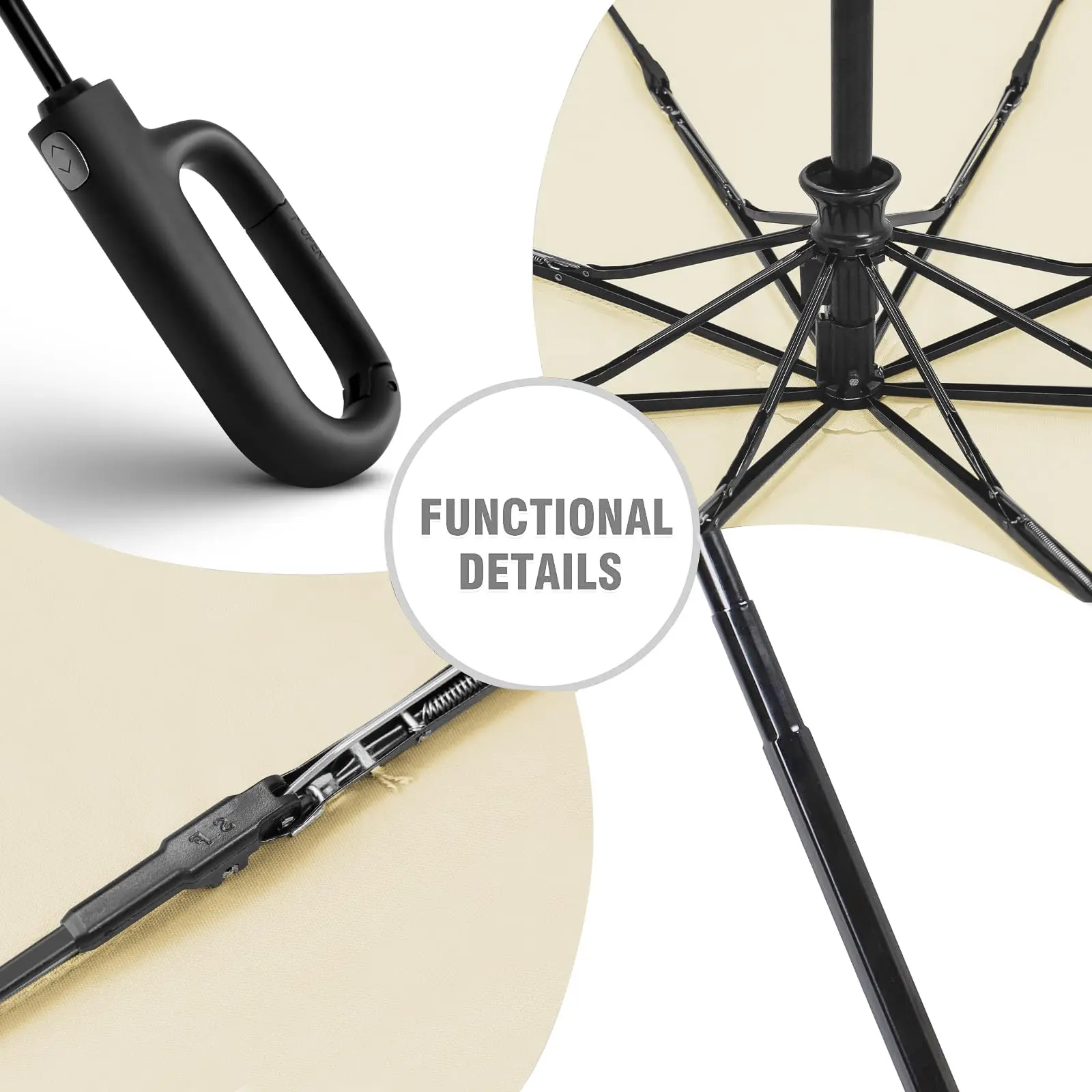 Custom Small Travel Automatic Umbrella with Novel Carabiner Handle Compact Folding Design for Adults