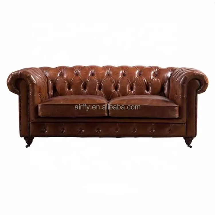 AIRFFY OEM/ODM Manufacturer Tufted Comfortable genuine Leather Chesterfield Accent Chair & Sofa  Handcrafted Wood button couch