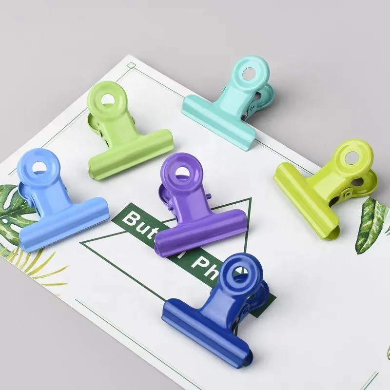 Wholesale Ins Candy Baking Paint Color Circular Stationery Book Bulldog Clip Metal Iron Binding Paper Clip for Receipts
