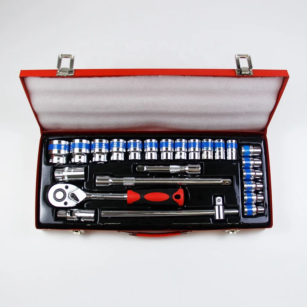 24PCS Iron Box 1/2 Inch Mechanic Tools Set Chrome Vanadium Socket Wrench Set For Fastening