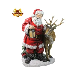 Customized Fiberglass Sculpture Christmas Resin Products Fiberglass Christmas Santa Claus Reindeer Resin Statue Sculpture